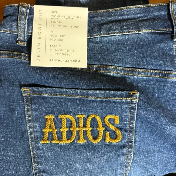 Ranch Dress'n by Fallon Taylor Adios Pantalones Bootcut Jeans 1XL 16/18 Long NWT